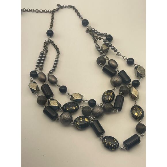 J Jill Multi Strand Beaded Black Gray Stone Chain Necklace B8 - Picture 9 of 10